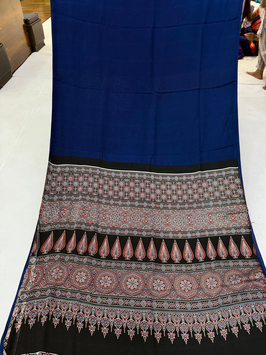 Ajrakh Plain Modal Silk Saree 20