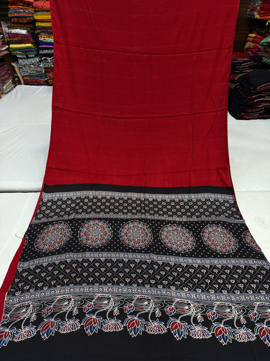 Ajrakh Plain Modal Silk Saree 22