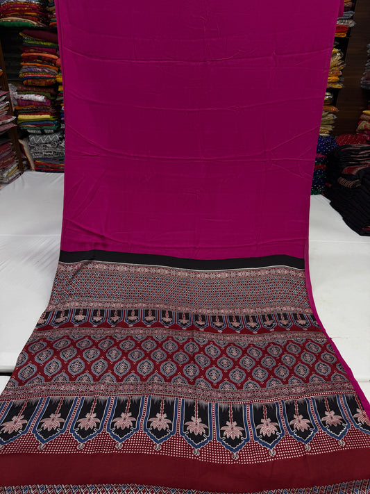 Ajrakh Plain Modal Silk Saree 23