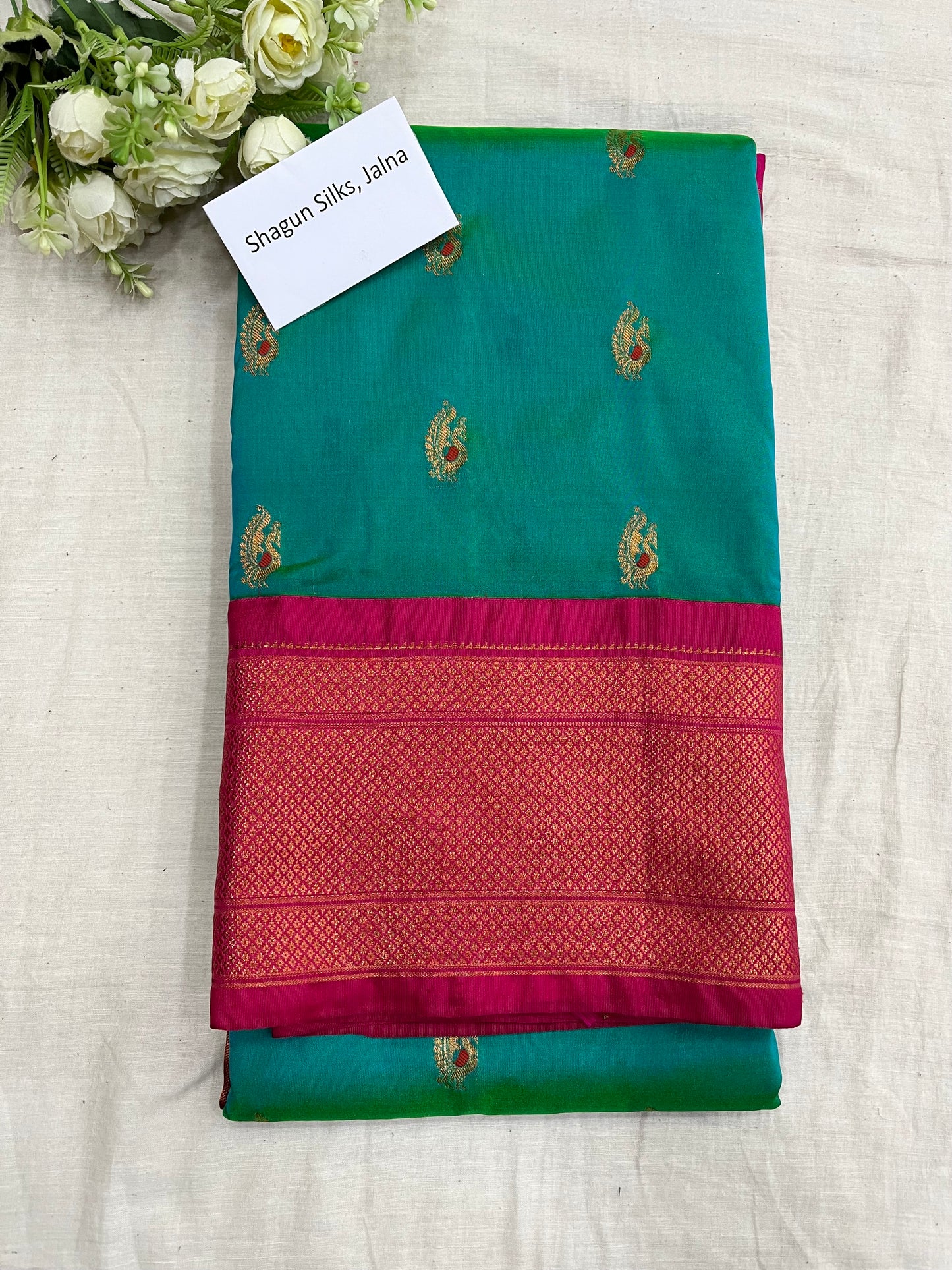 Rama Pink Kajree Paithani Silk Saree