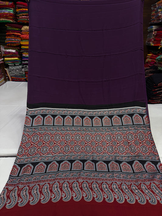 Ajrakh Plain Modal Silk Saree 24