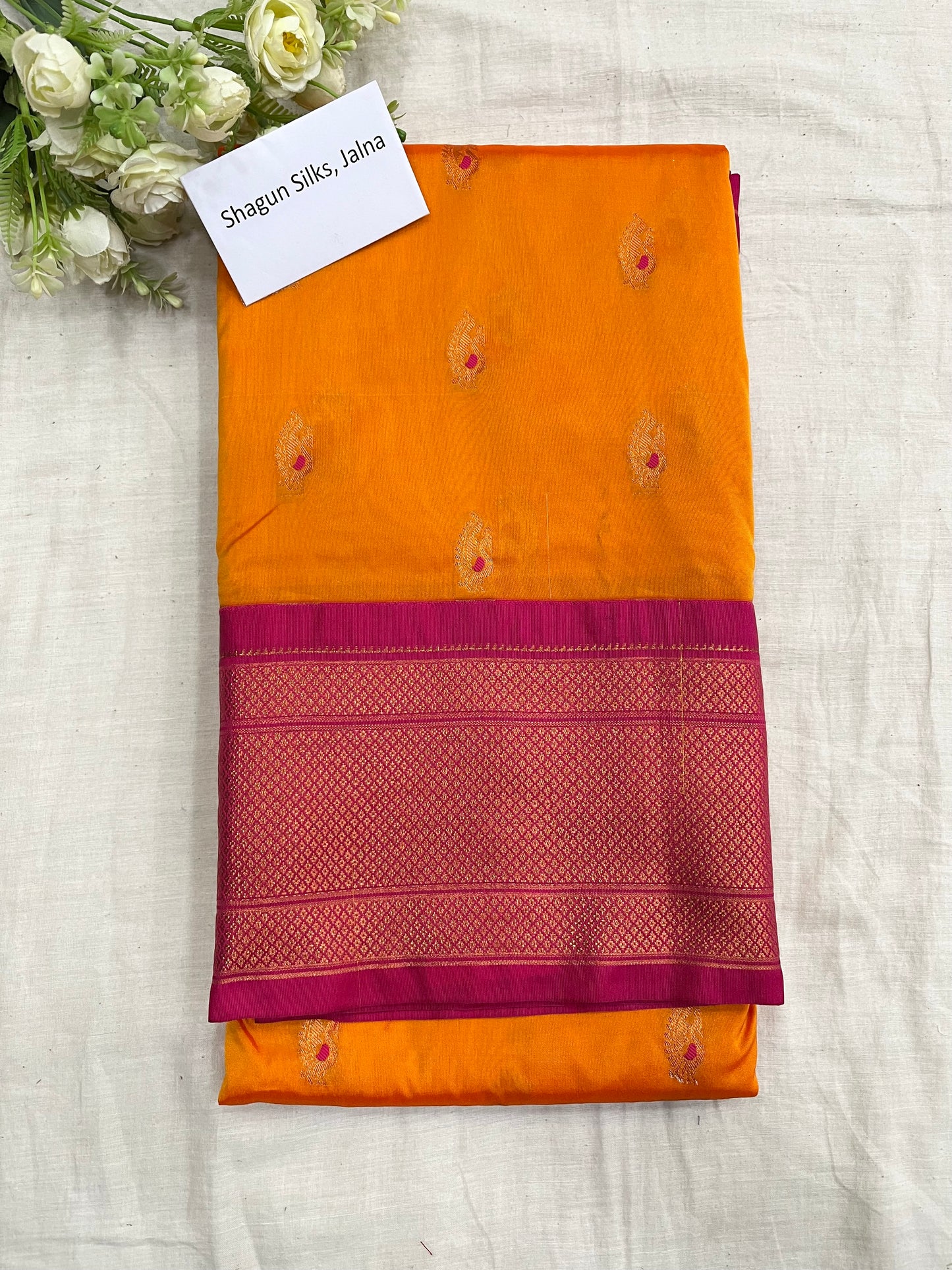 Yellow Pink Kajree Paithani Silk Saree