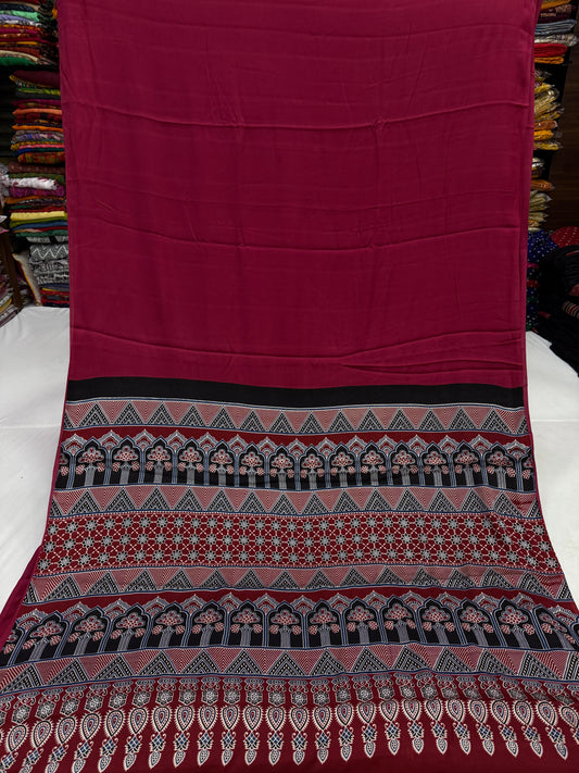 Ajrakh Plain Modal Silk Saree 25