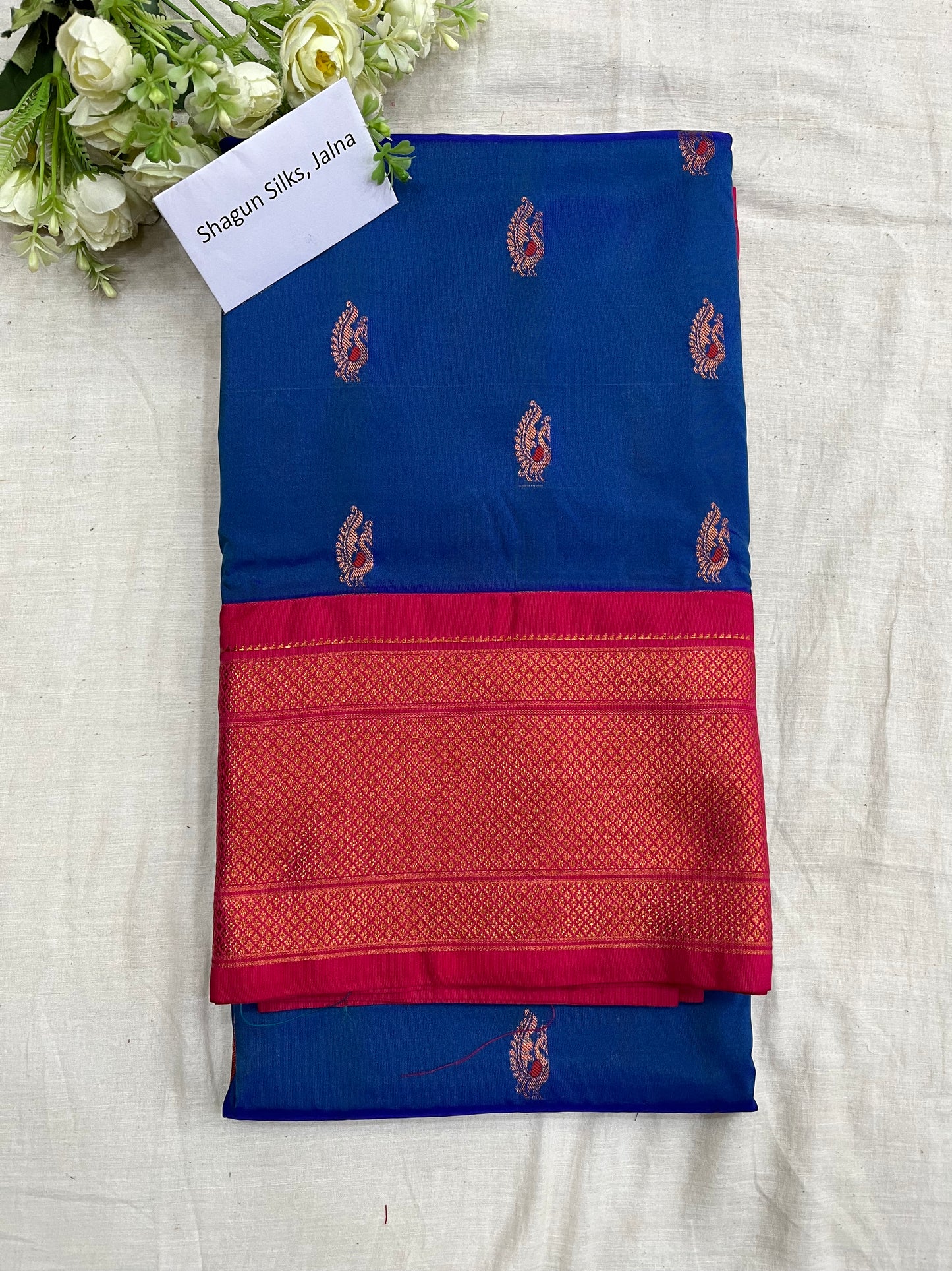 Teal Blue Pink Kajree Paithani Silk Saree