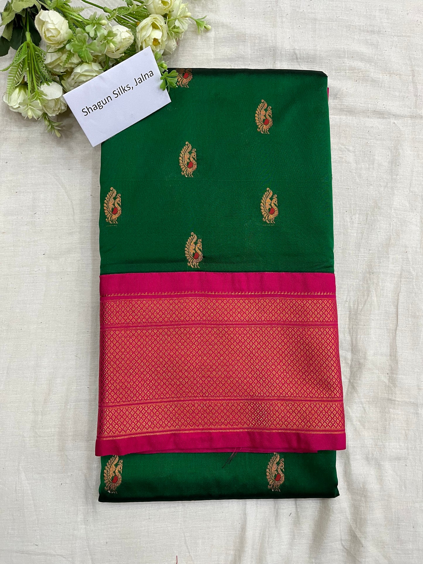 Green Pink Kajree Paithani Silk Saree