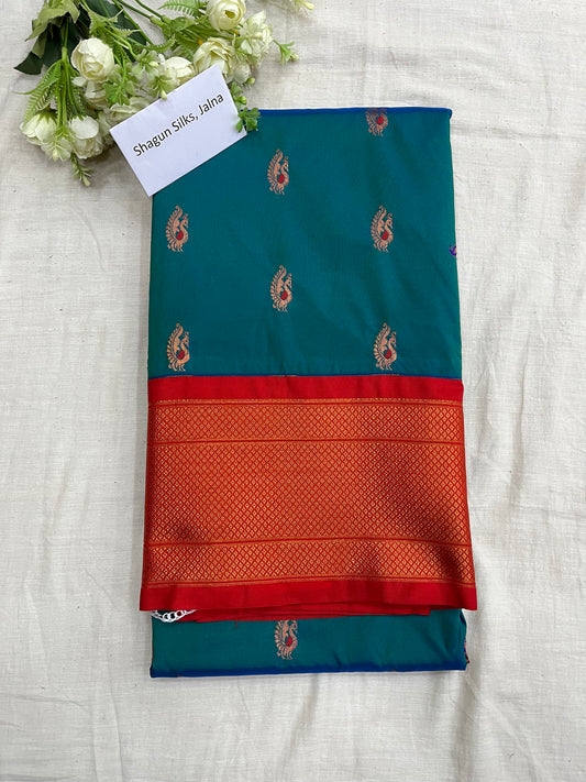 Chintamani Cross Red Kajree Paithani Silk Saree