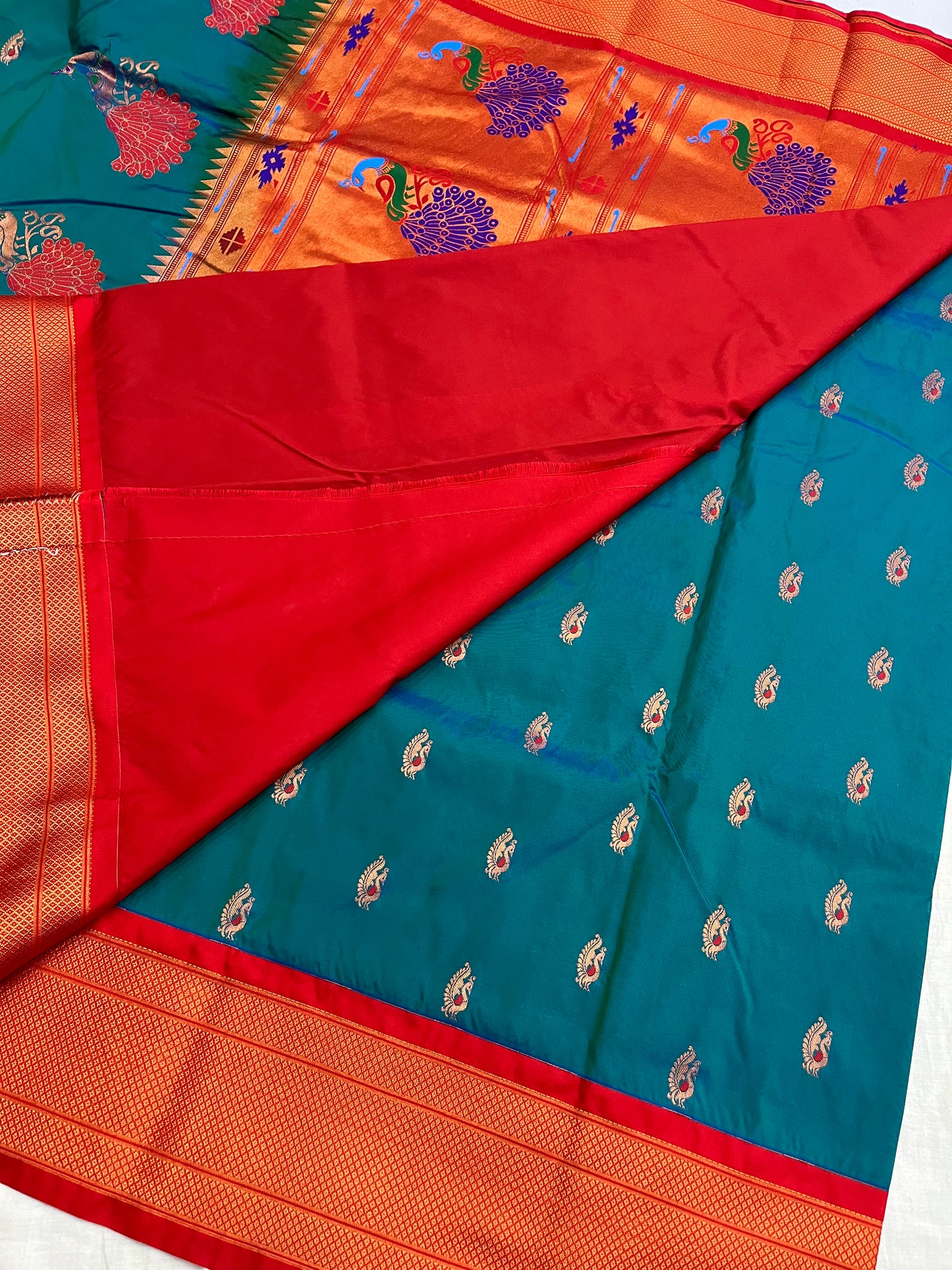 Chintamani Cross Red Kajree Paithani Silk Saree