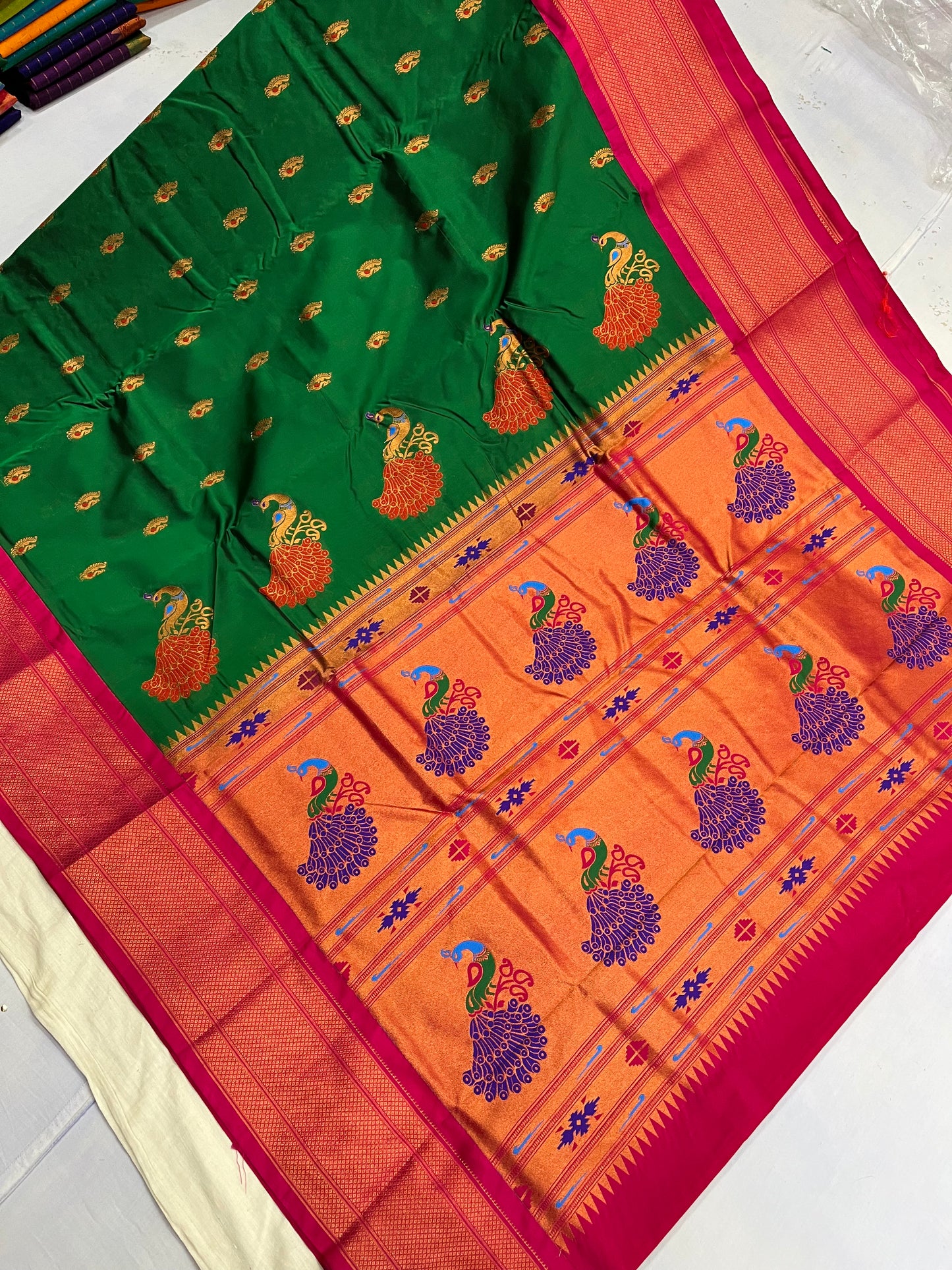 Green Pink Kajree Paithani Silk Saree