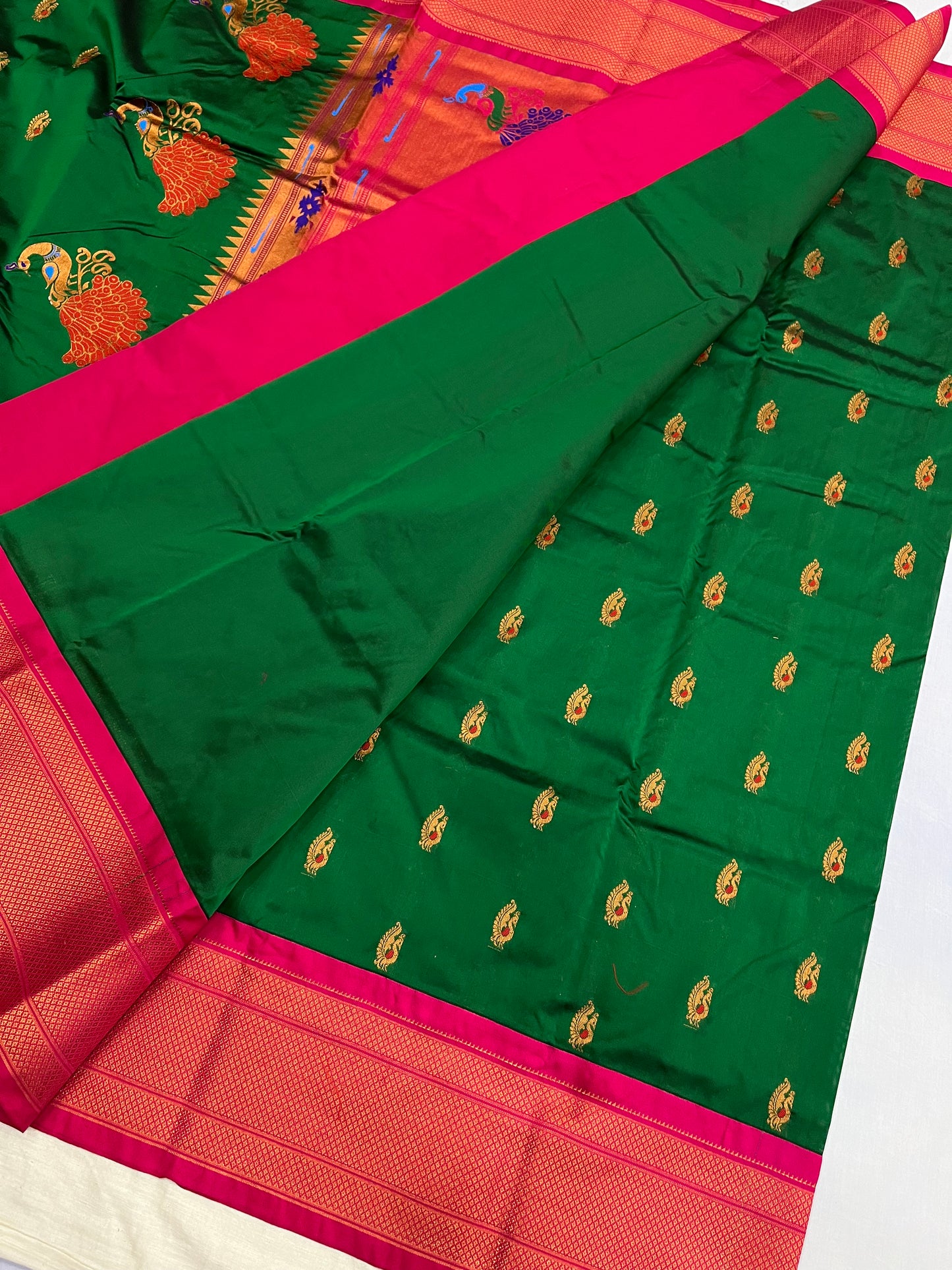 Green Pink Kajree Paithani Silk Saree