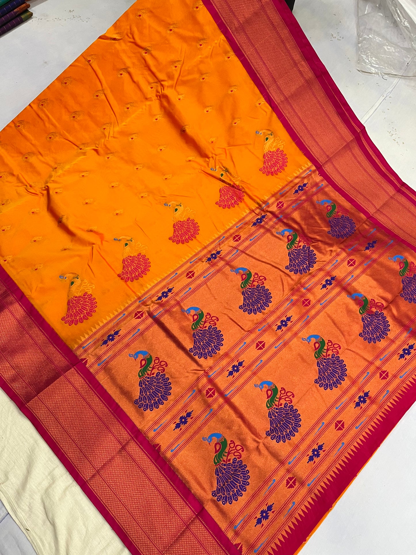 Yellow Pink Kajree Paithani Silk Saree