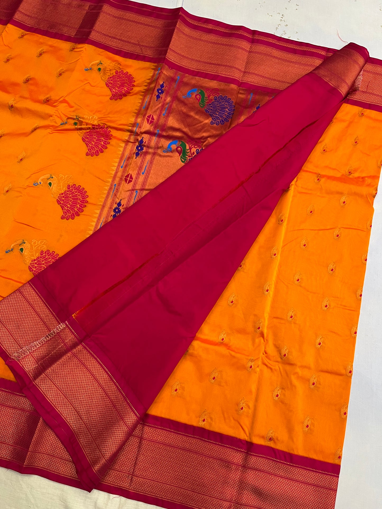 Yellow Pink Kajree Paithani Silk Saree