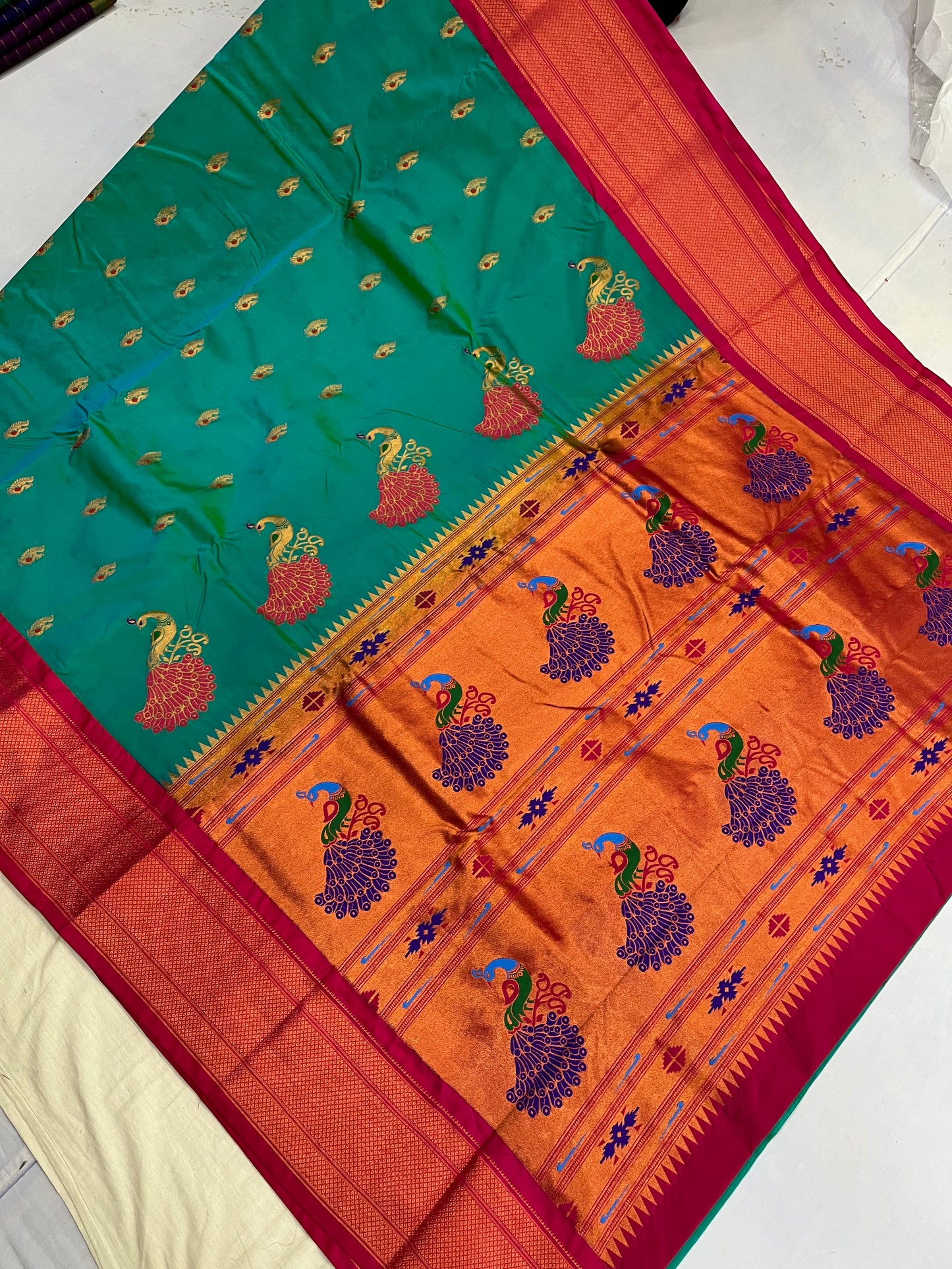 Rama Pink Kajree Paithani Silk Saree