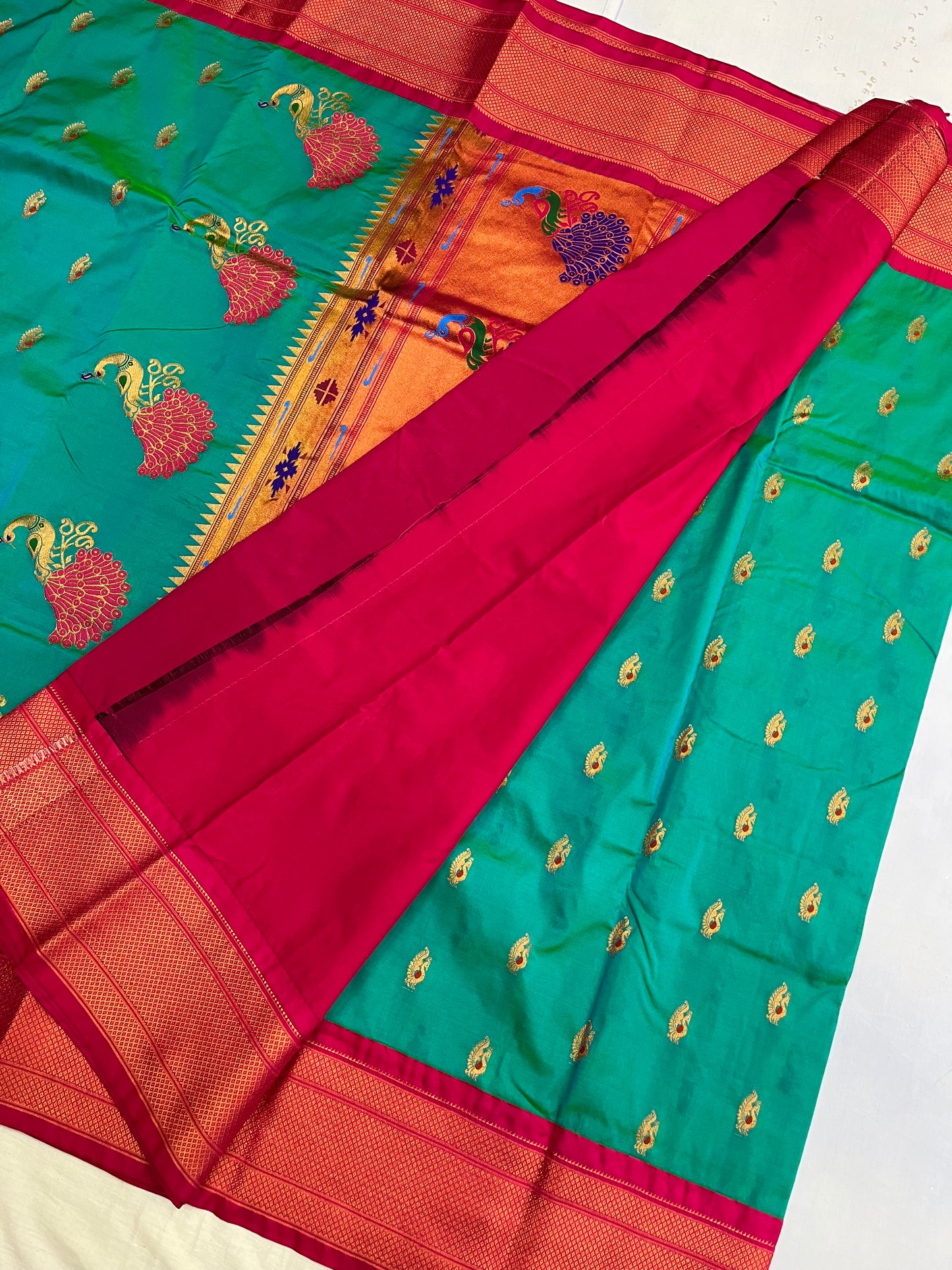 Rama Pink Kajree Paithani Silk Saree