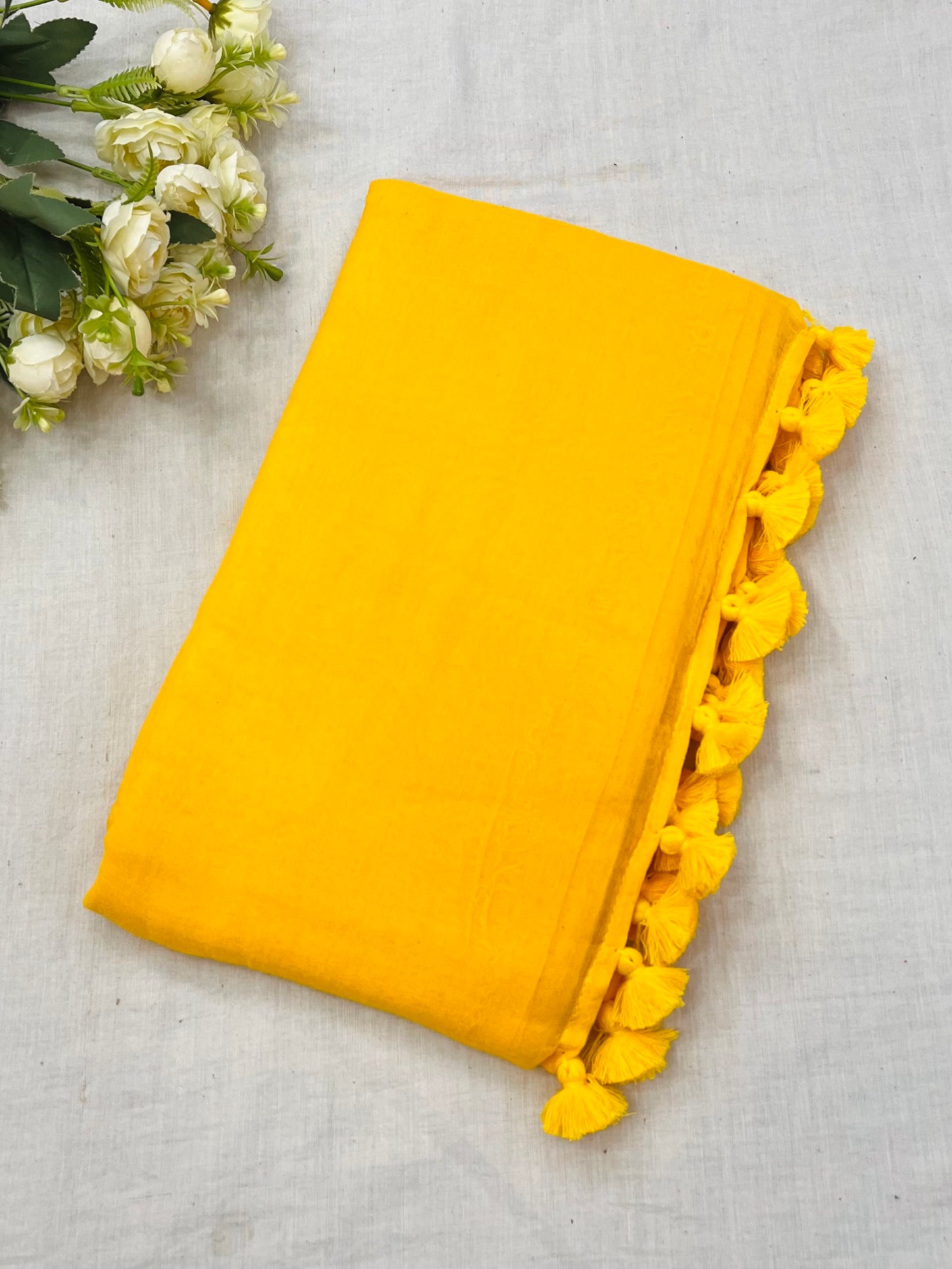 Yellow Mulmul Saree