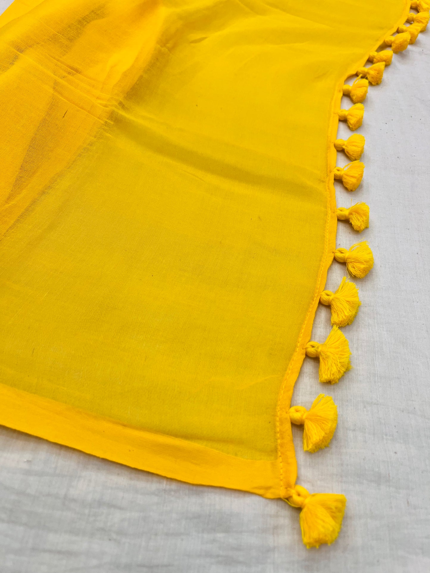 Yellow Mulmul Saree