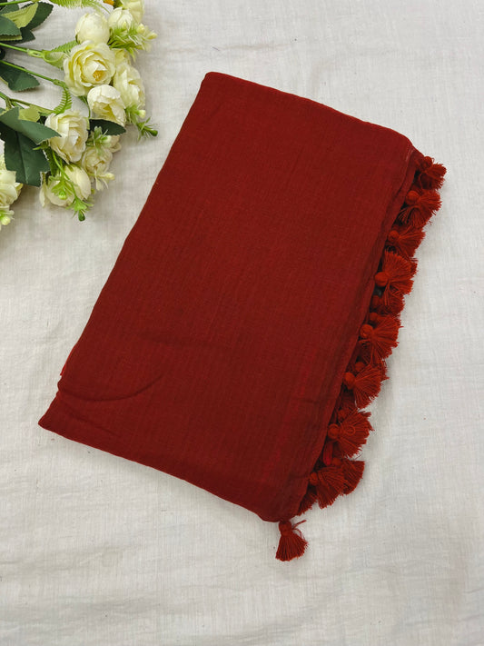 Brick Rust Mulmul Saree