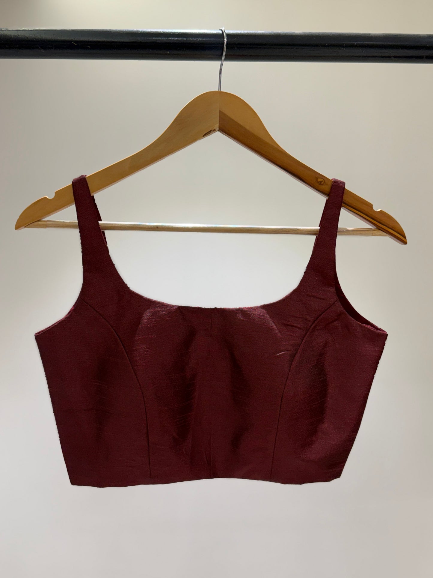 Deep Maroon Scoop Neck Raw Silk Blouse