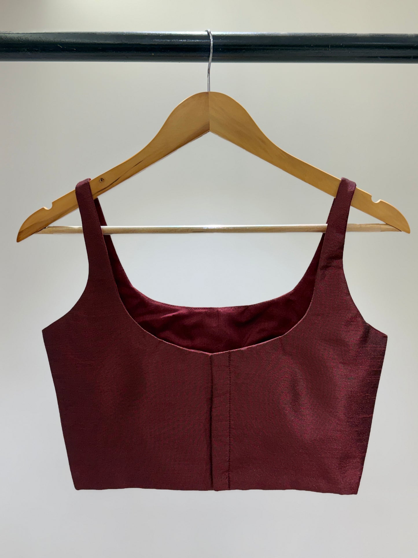Deep Maroon Scoop Neck Raw Silk Blouse