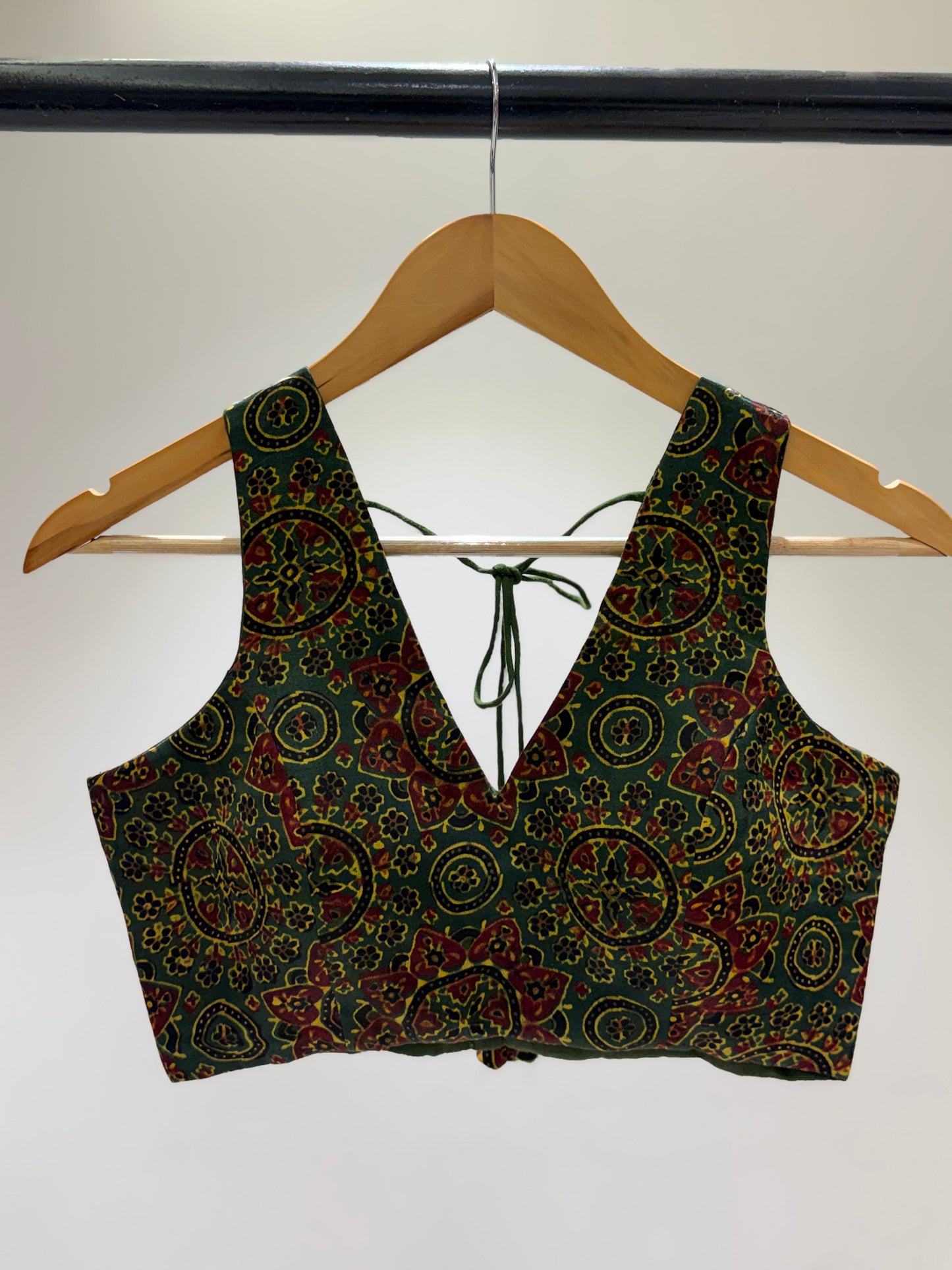 Green Modal Silk V-Neck Sleeveless Blouse