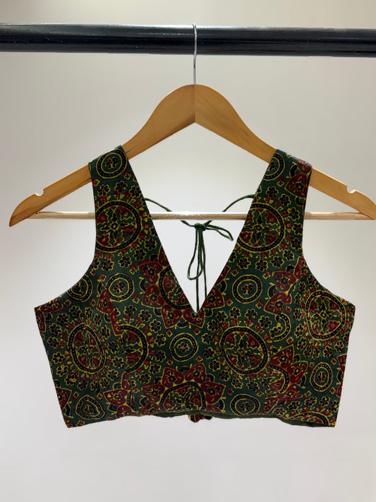 Green Modal Silk V-Neck Sleeveless Blouse