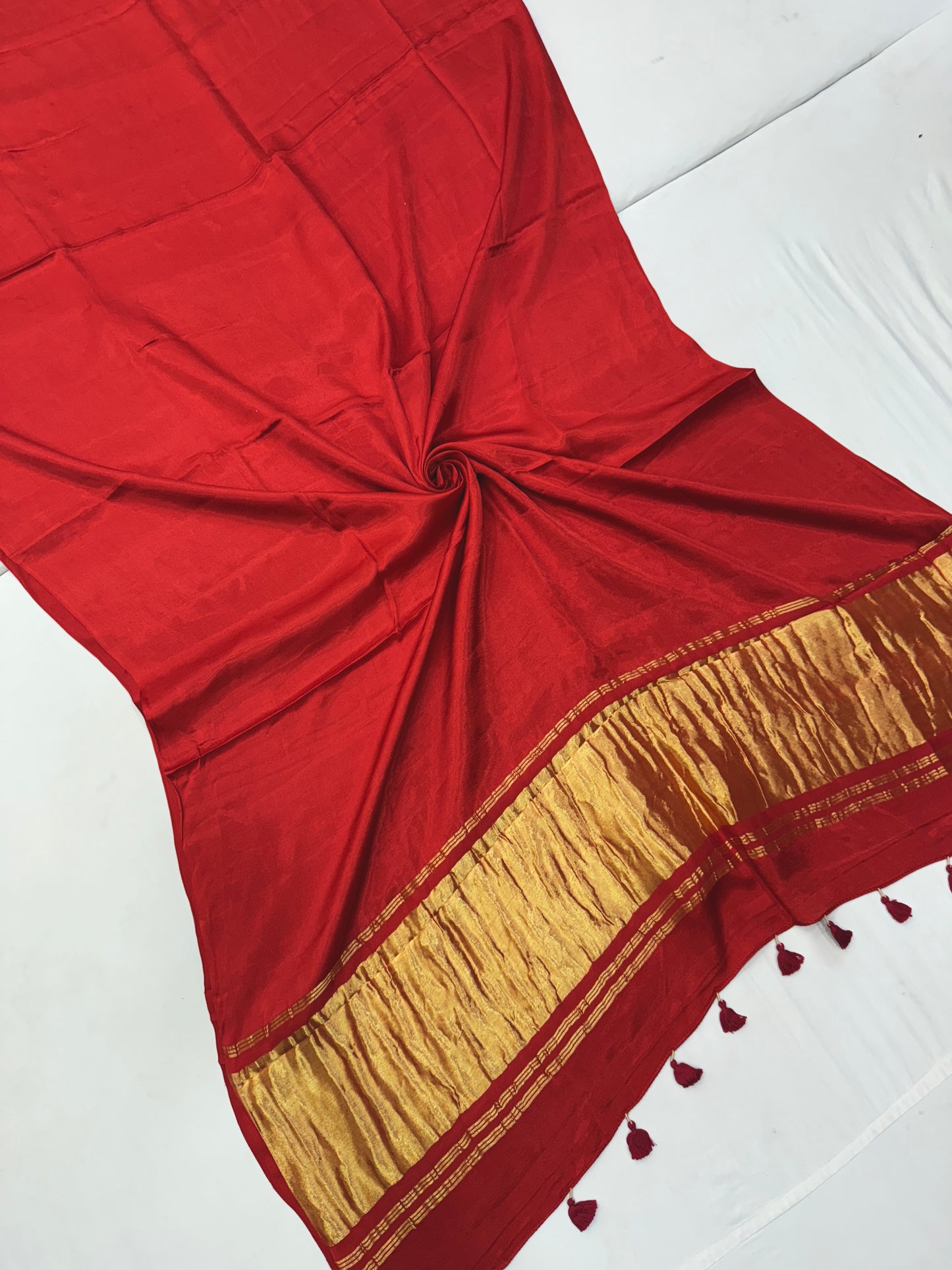 Red Modal Satin Silk Lagdi Pallu Saree