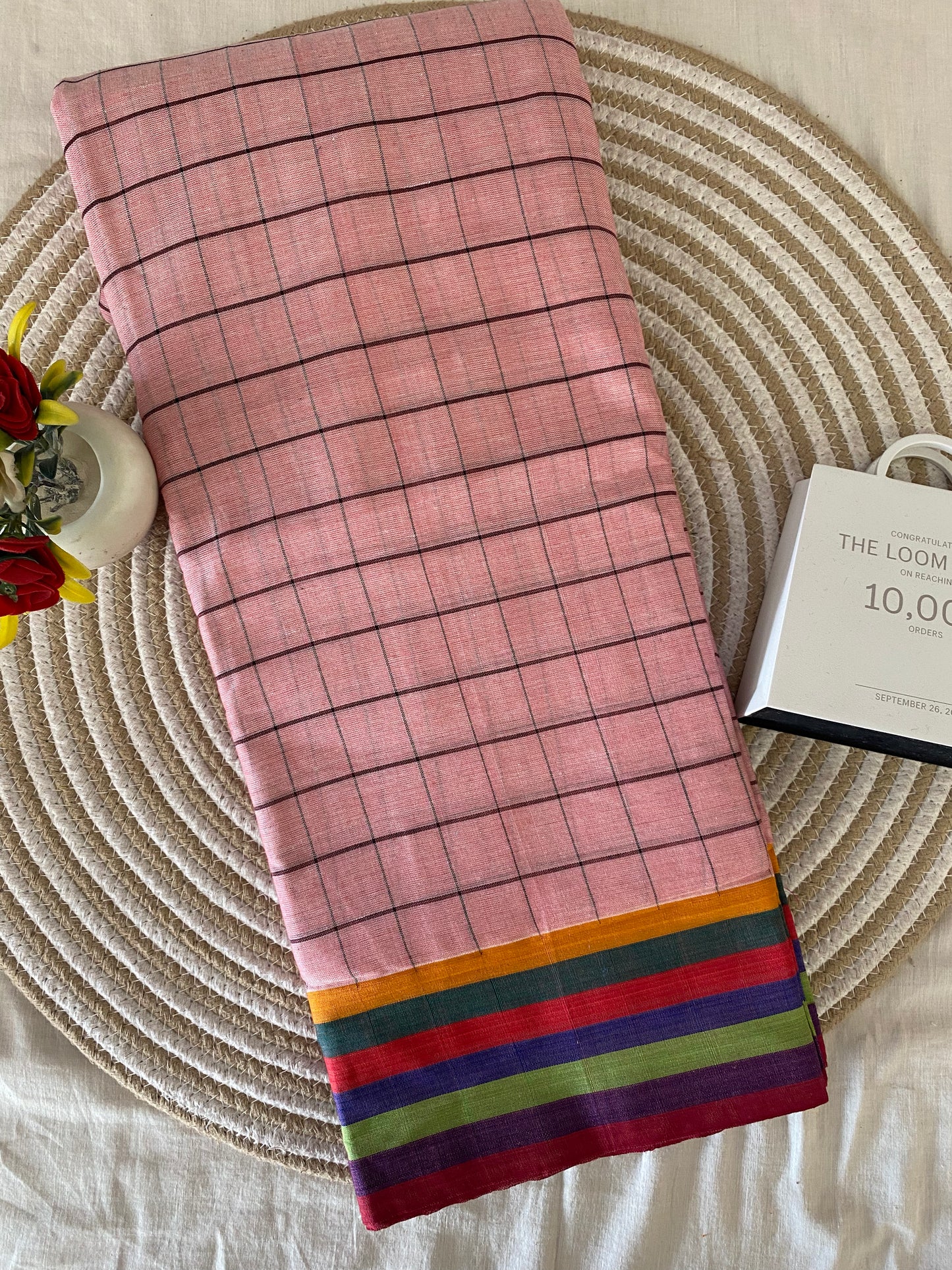 Peach Pink Patteda Anchu Saree