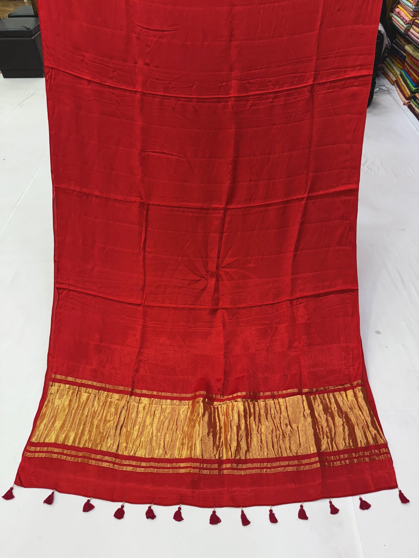 Red Modal Satin Silk Lagdi Pallu Saree