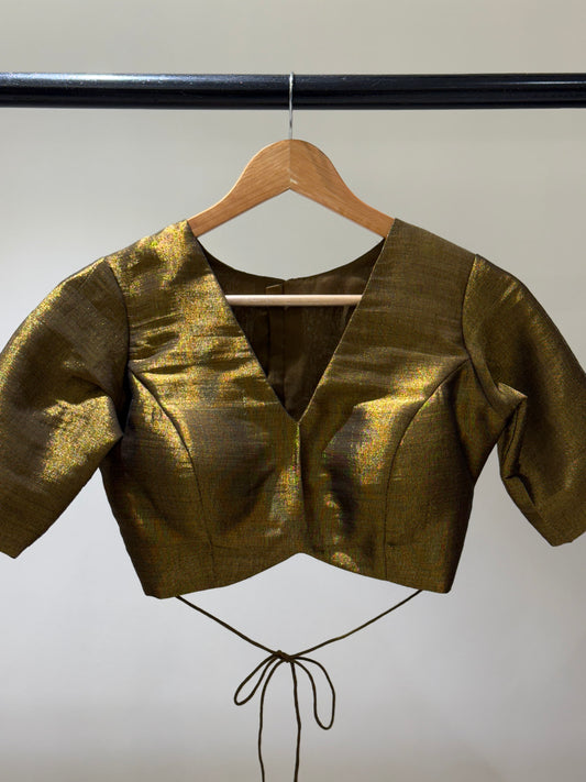 Antique Gold Butterfly Tissue Mulmul Blouse