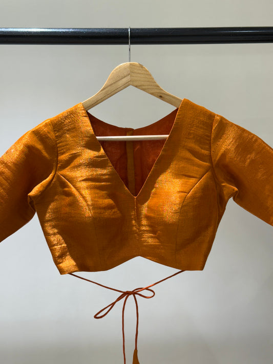 Orange Butterfly Tissue Mulmul Blouse