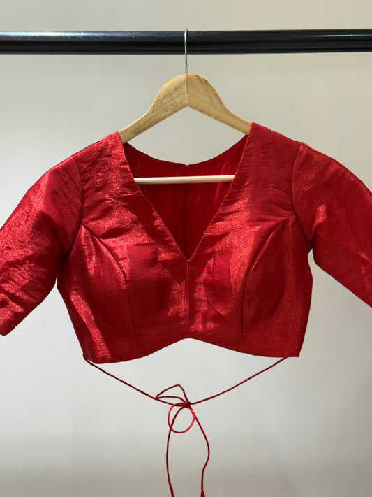 Red Butterfly Tissue Mulmul Blouse