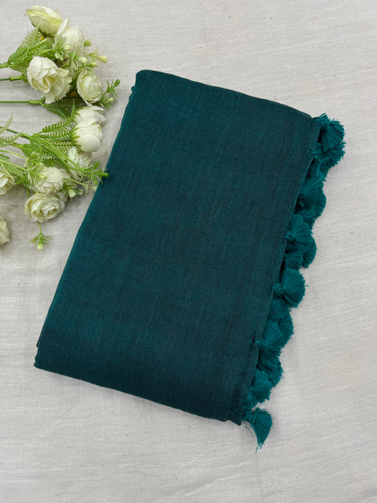 Rama Green Plain Mulmul Saree