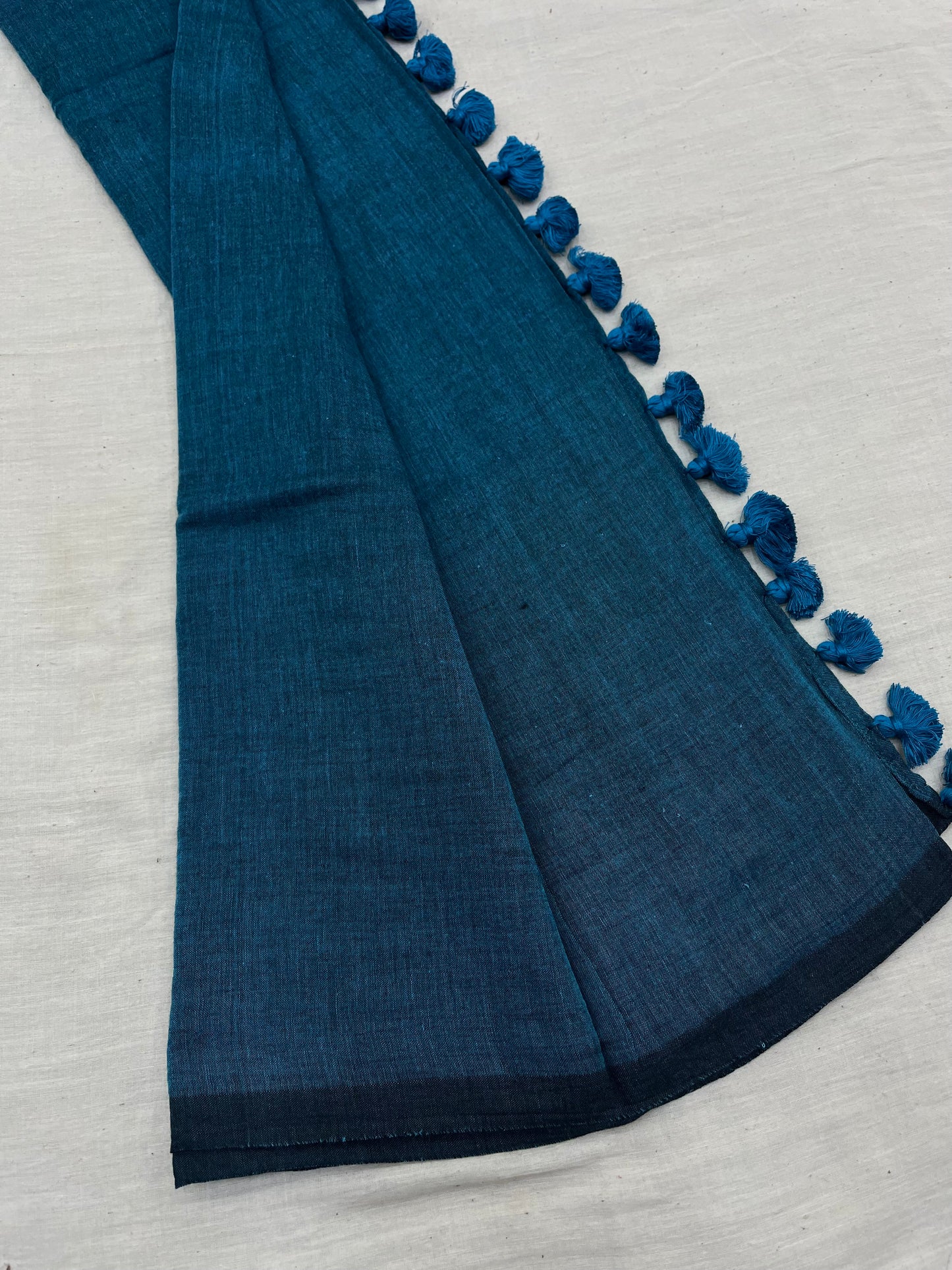 Teal Blue Plain Mulmul Saree