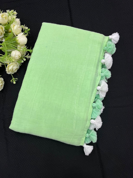 Pastel Green Plain Mulmul Saree