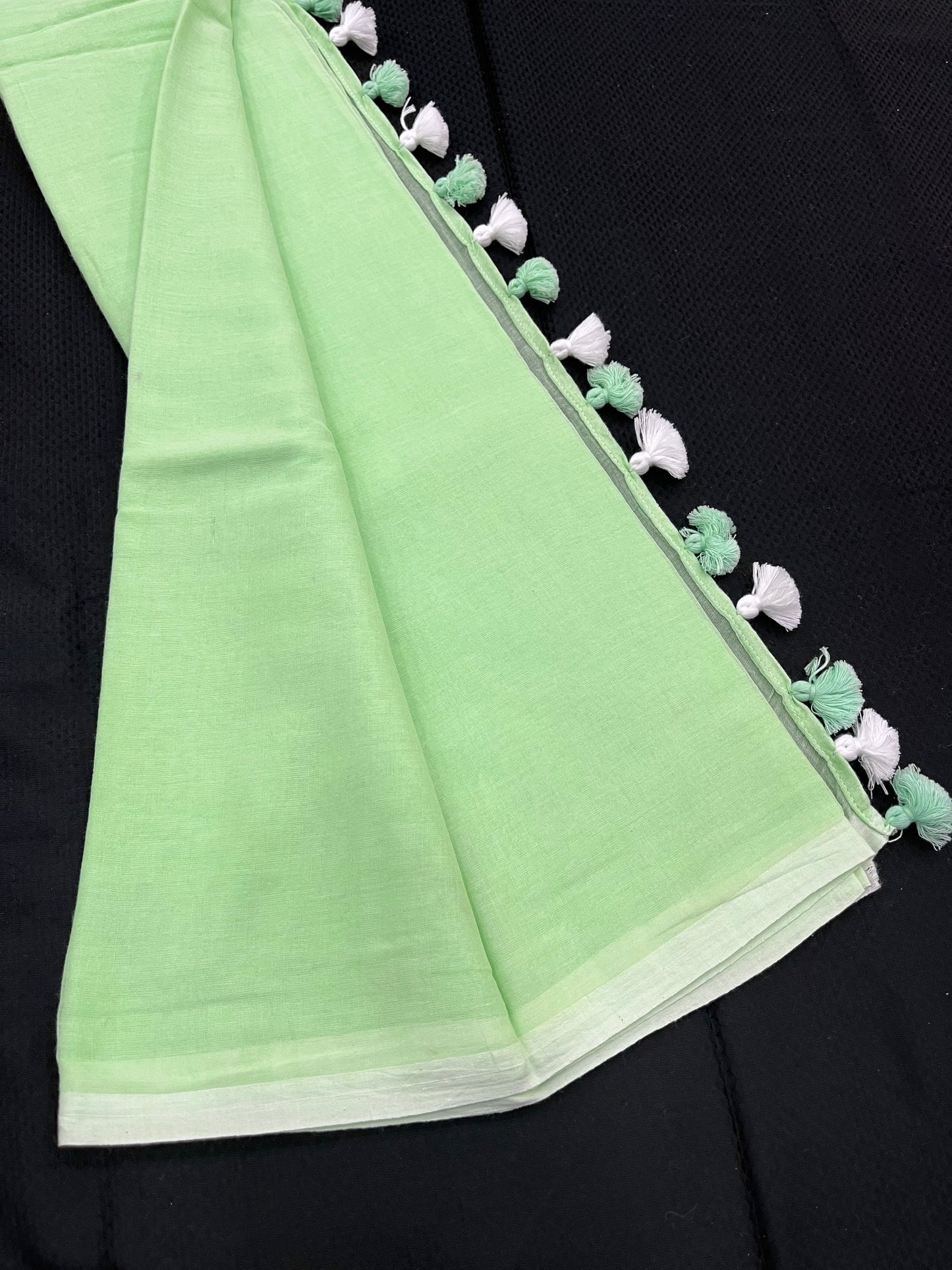 Pastel Green Plain Mulmul Saree