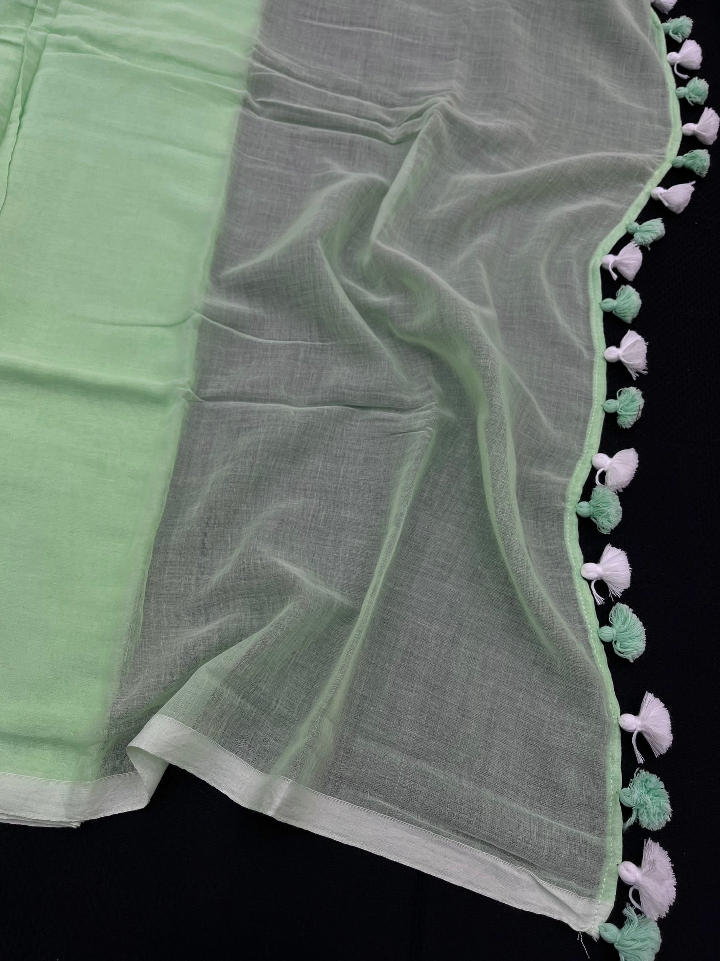 Pastel Green Plain Mulmul Saree