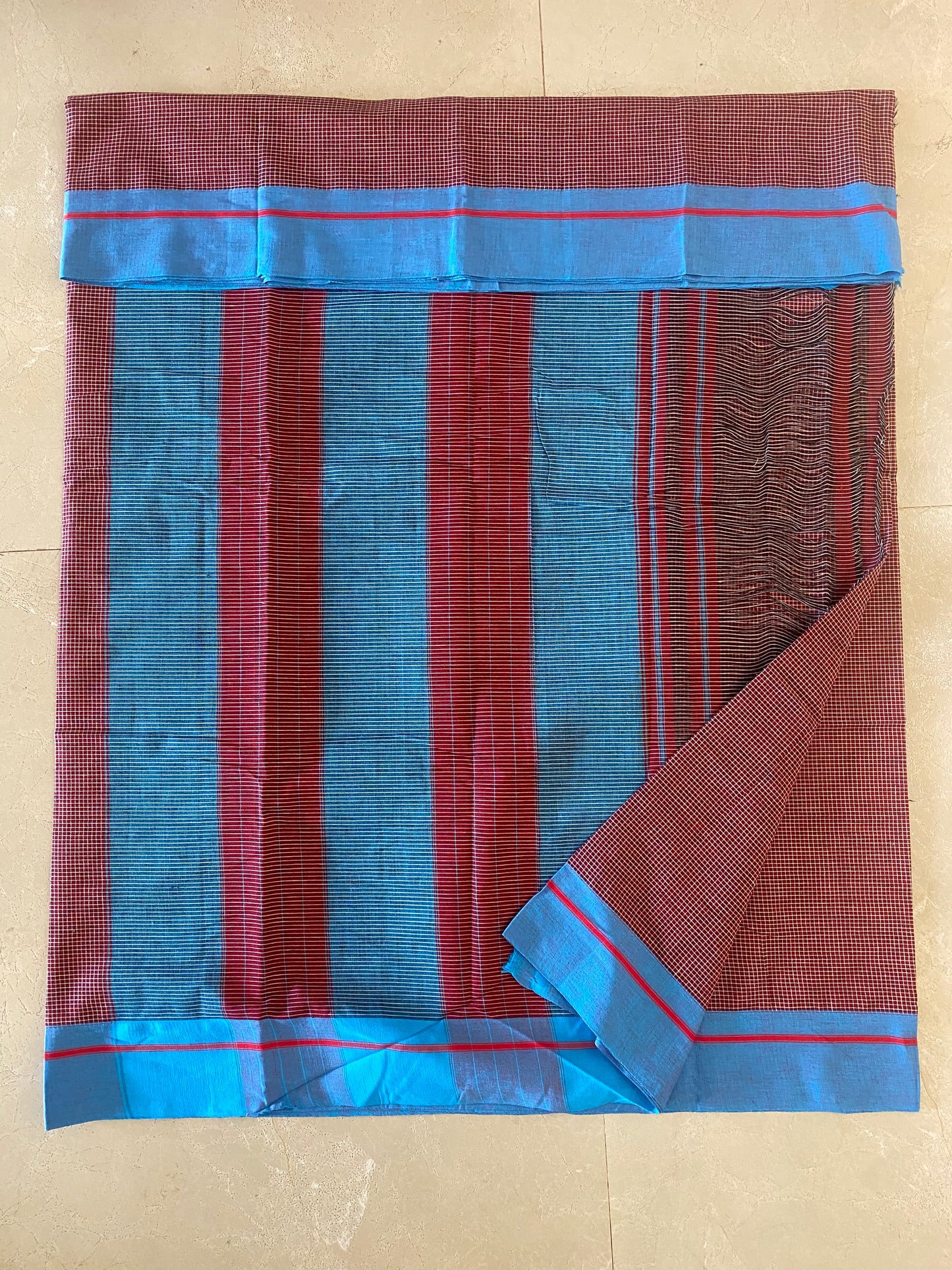 Brown Blue Patteda Anchu Saree