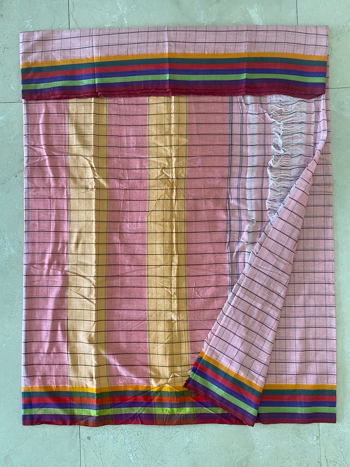 Peach Pink Patteda Anchu Saree