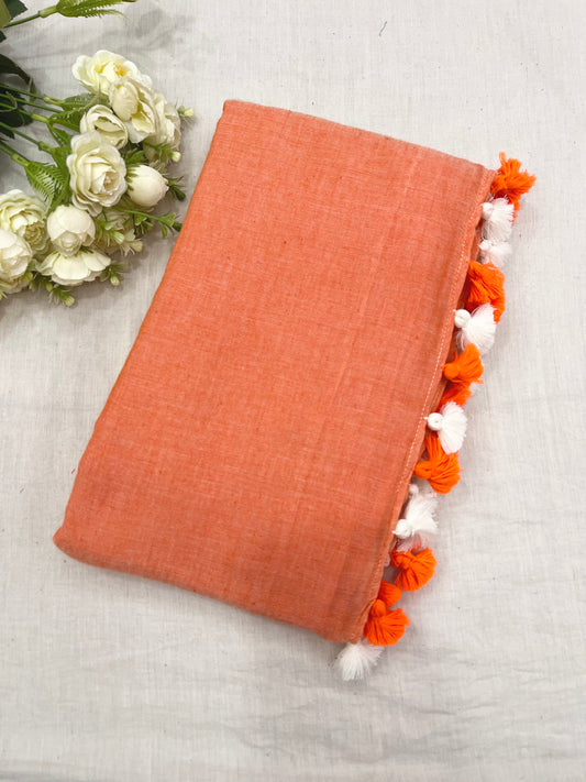 Orange White Mulmul Saree