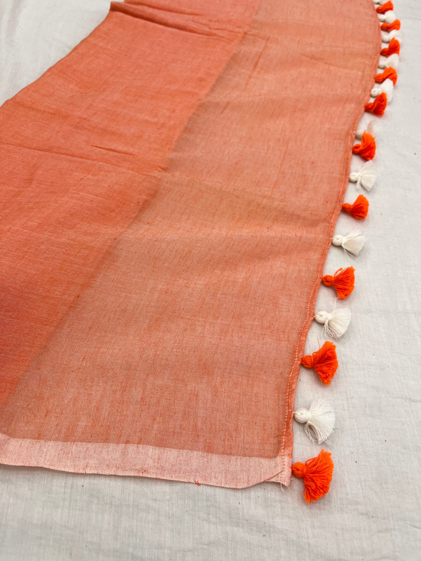 Orange White Mulmul Saree