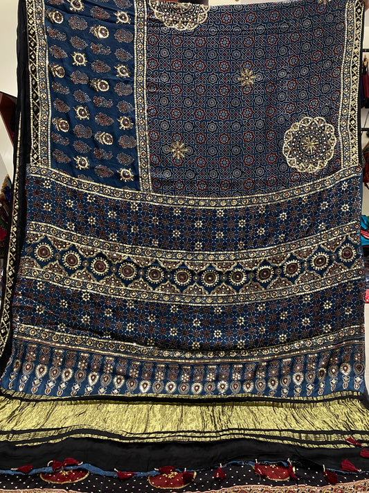 Alia Blue Ajrakh Handwork Saree (Pre Order - Dispatch Starts 25th Oct 2026)
