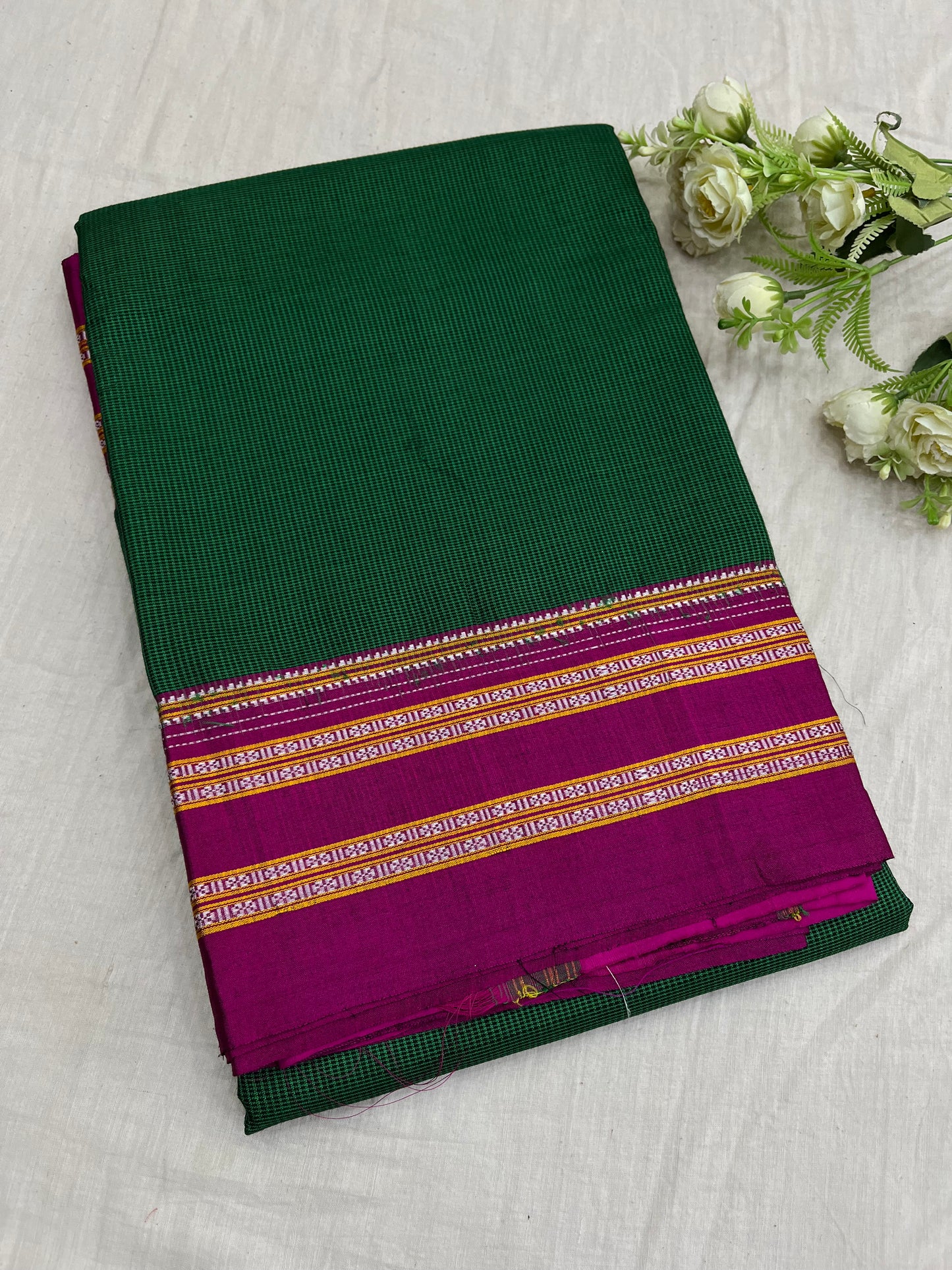 Green Magenta Micro Checks Ilkal Saree