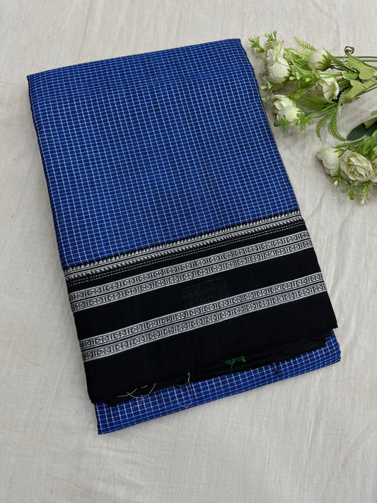 Blue Black Checks Ilkal Saree