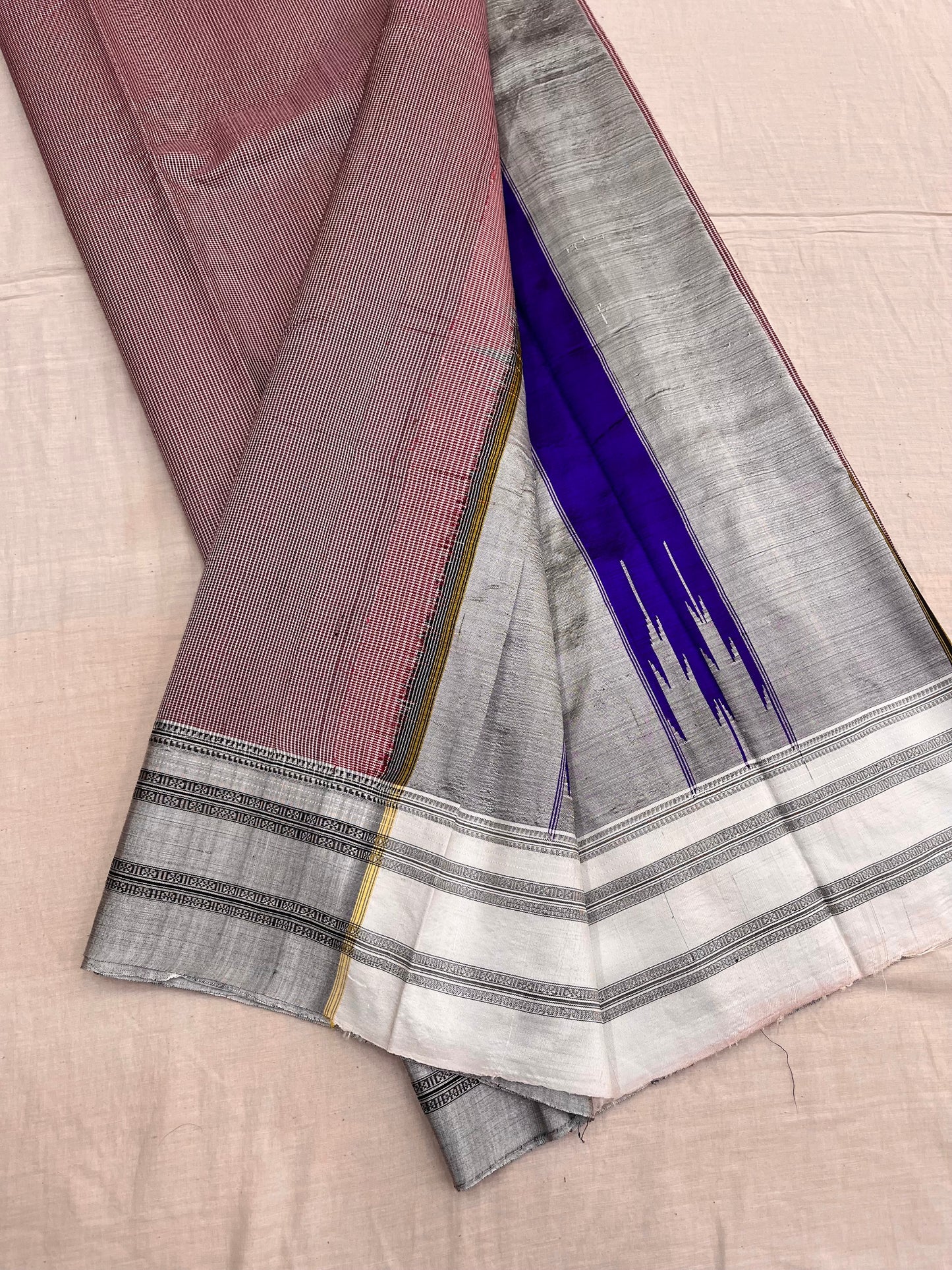 Maroon-Red Grey Micro Checks Ilkal Saree