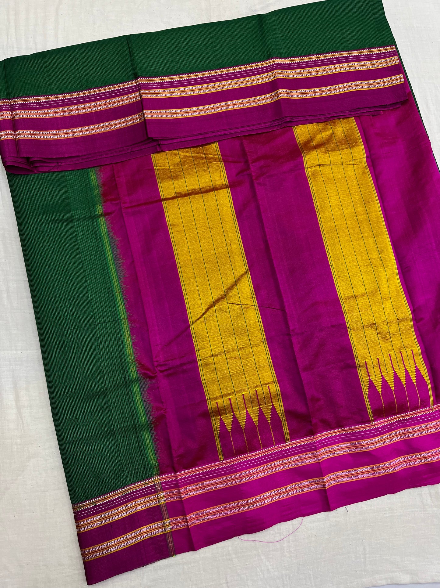 Green Magenta Micro Checks Ilkal Saree