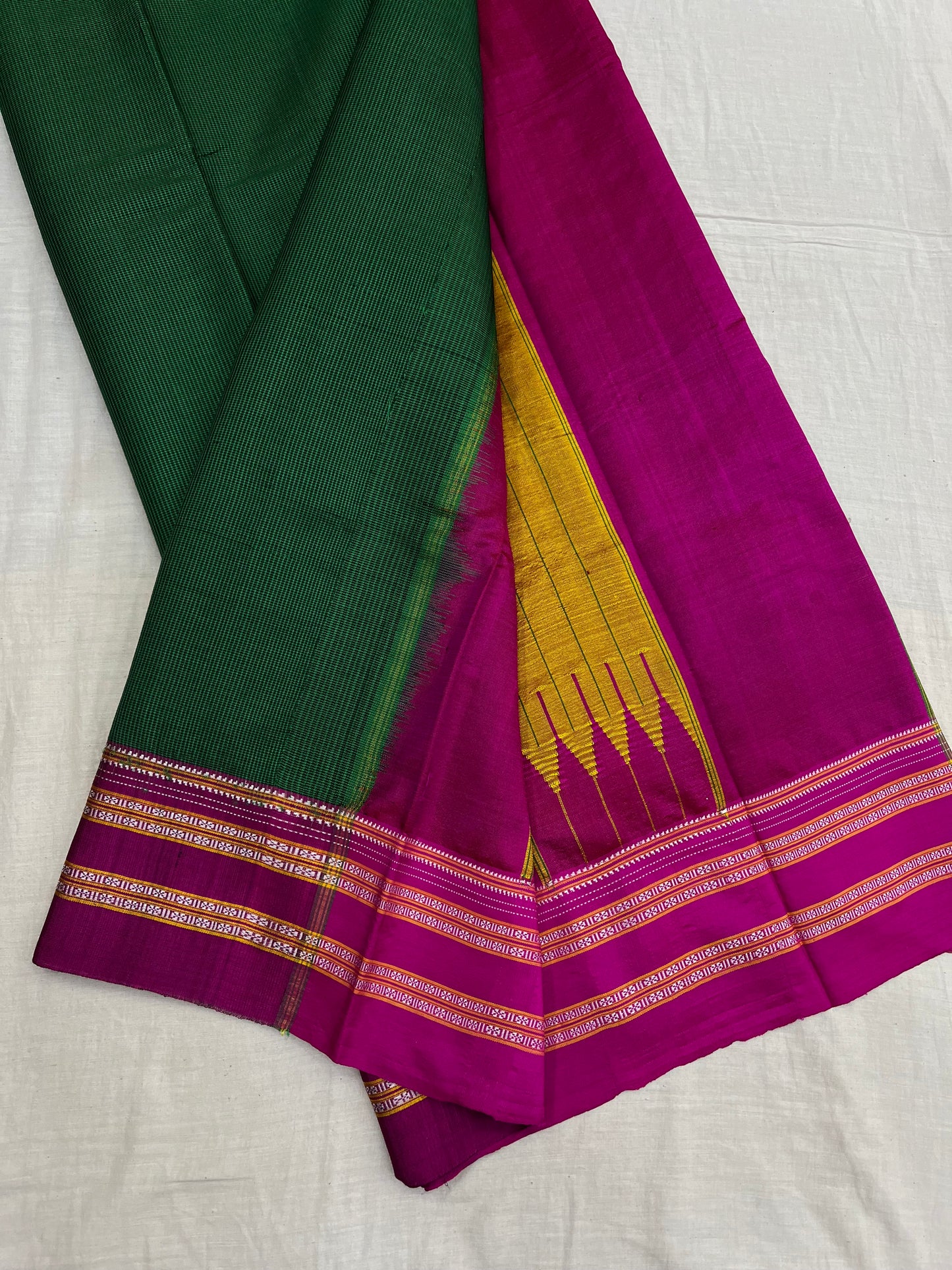 Green Magenta Micro Checks Ilkal Saree