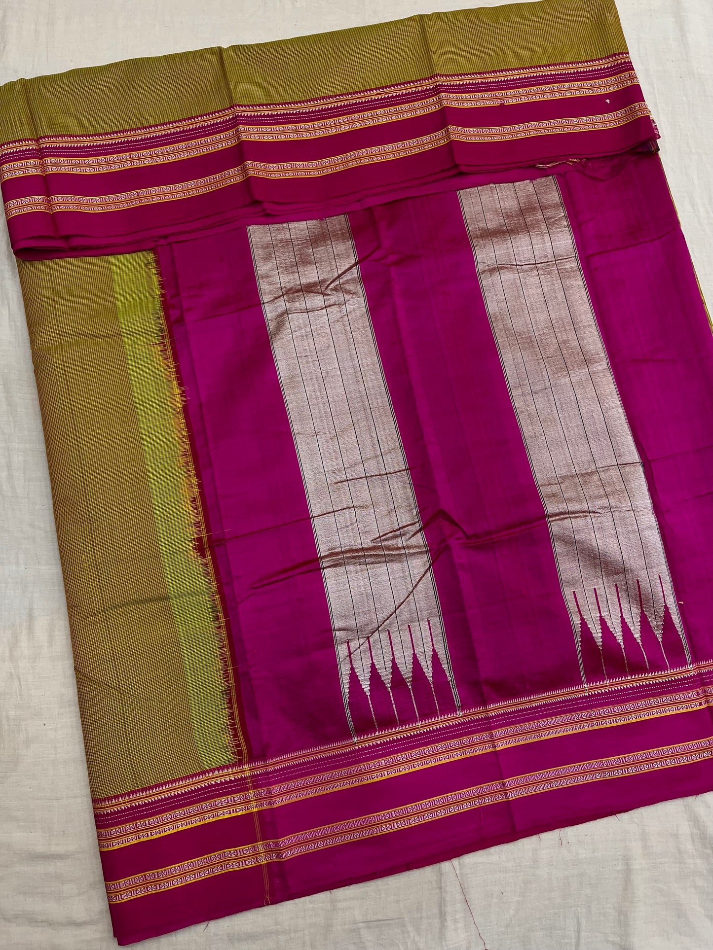 Olive Pink Micro Checks Ilkal Saree