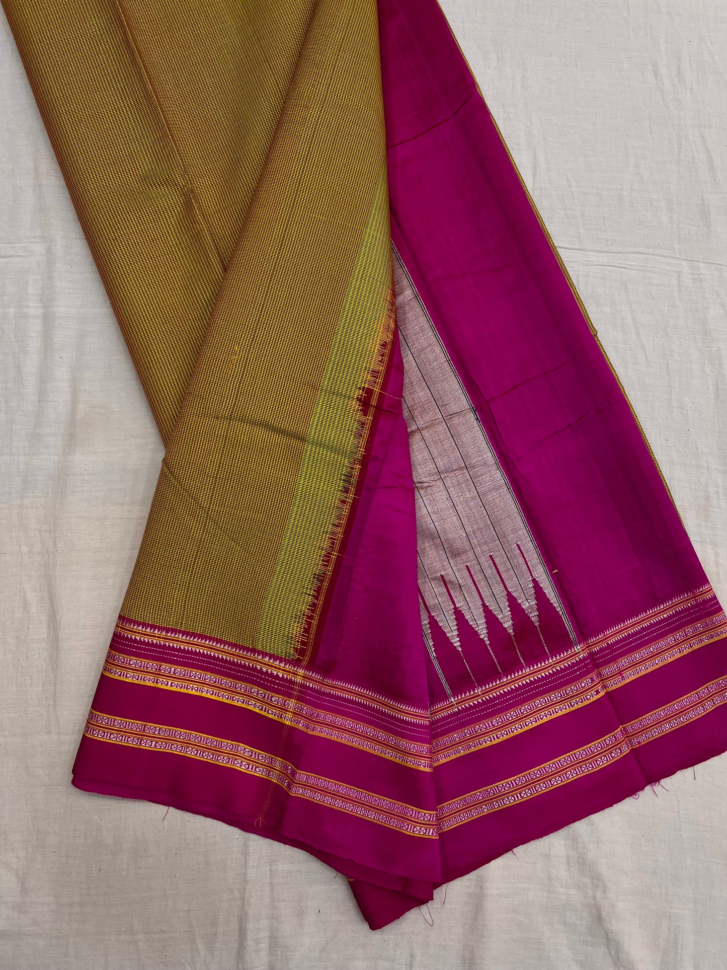 Olive Pink Micro Checks Ilkal Saree