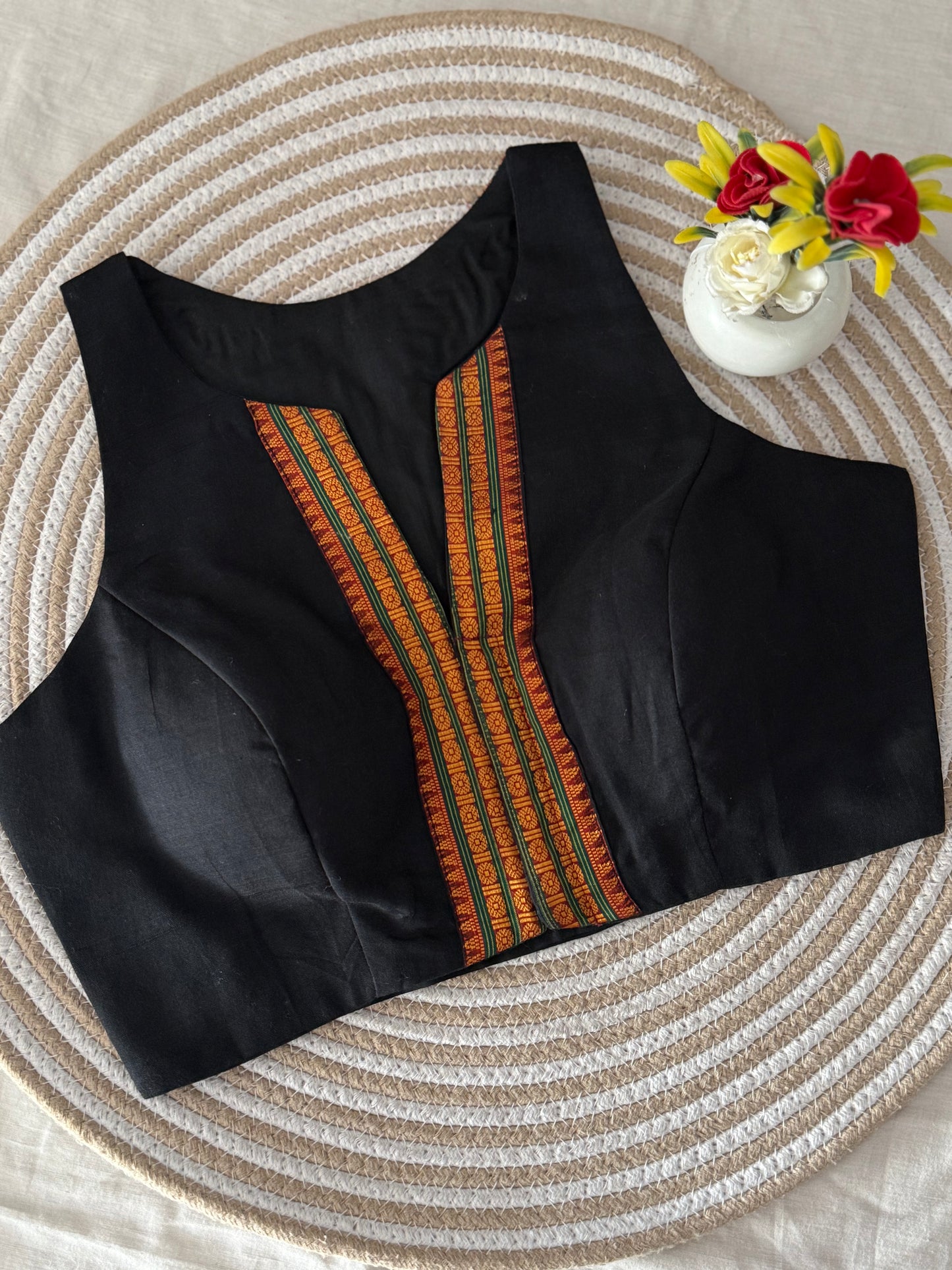 Black Bomkai Narayanpet Racer Back Blouse