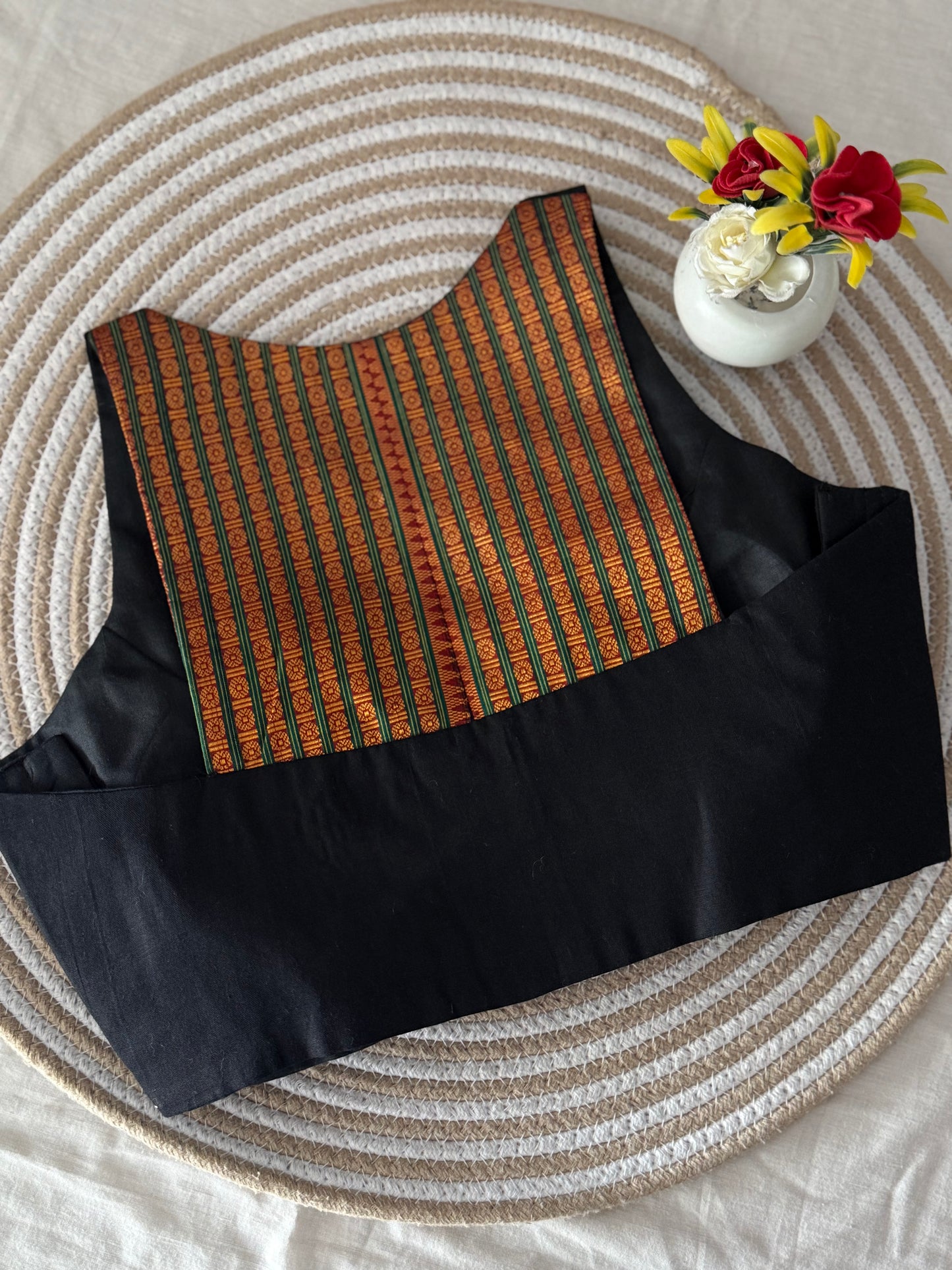 Black Bomkai Narayanpet Racer Back Blouse