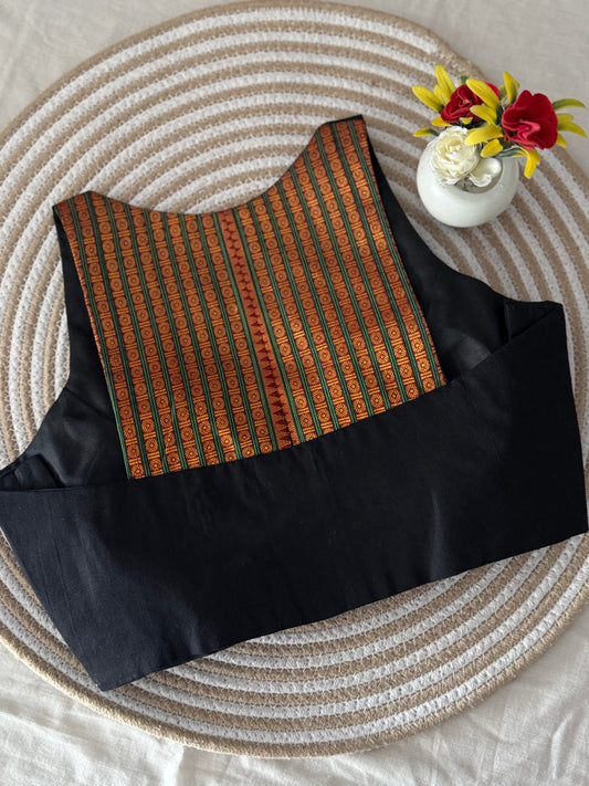 Black Bomkai Narayanpet Racer Back Blouse